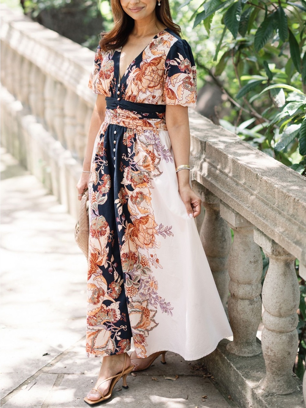 Anthropologie Katerina Short-Sleeve Button-Front Maxi Dress XL Black Floral - Picture 3 of 15
